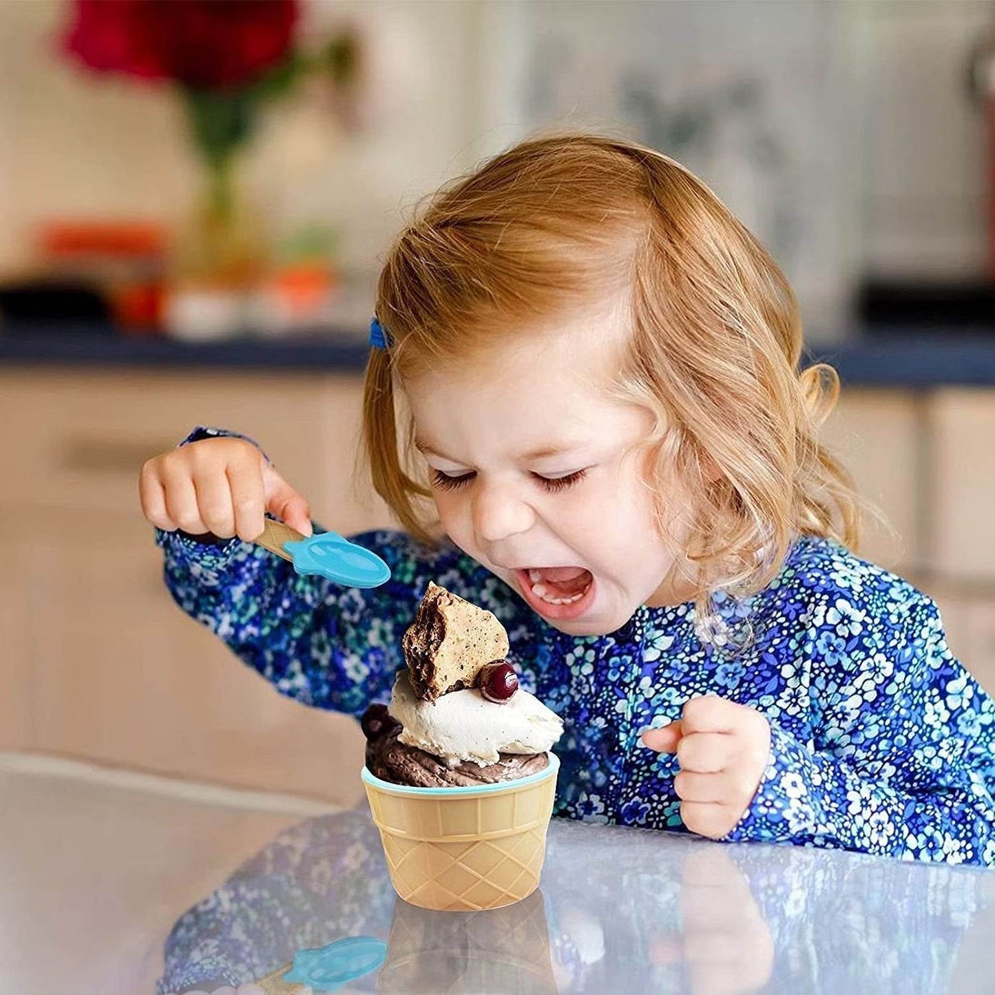 Ice-Cream Waffle Spoon Bowel Cup Set | Premium ice Cream Set | Ice-Cream Bowel with Spoon | 12 units Couple Bowl Set | Brown Box - infinityexculsivestore.com