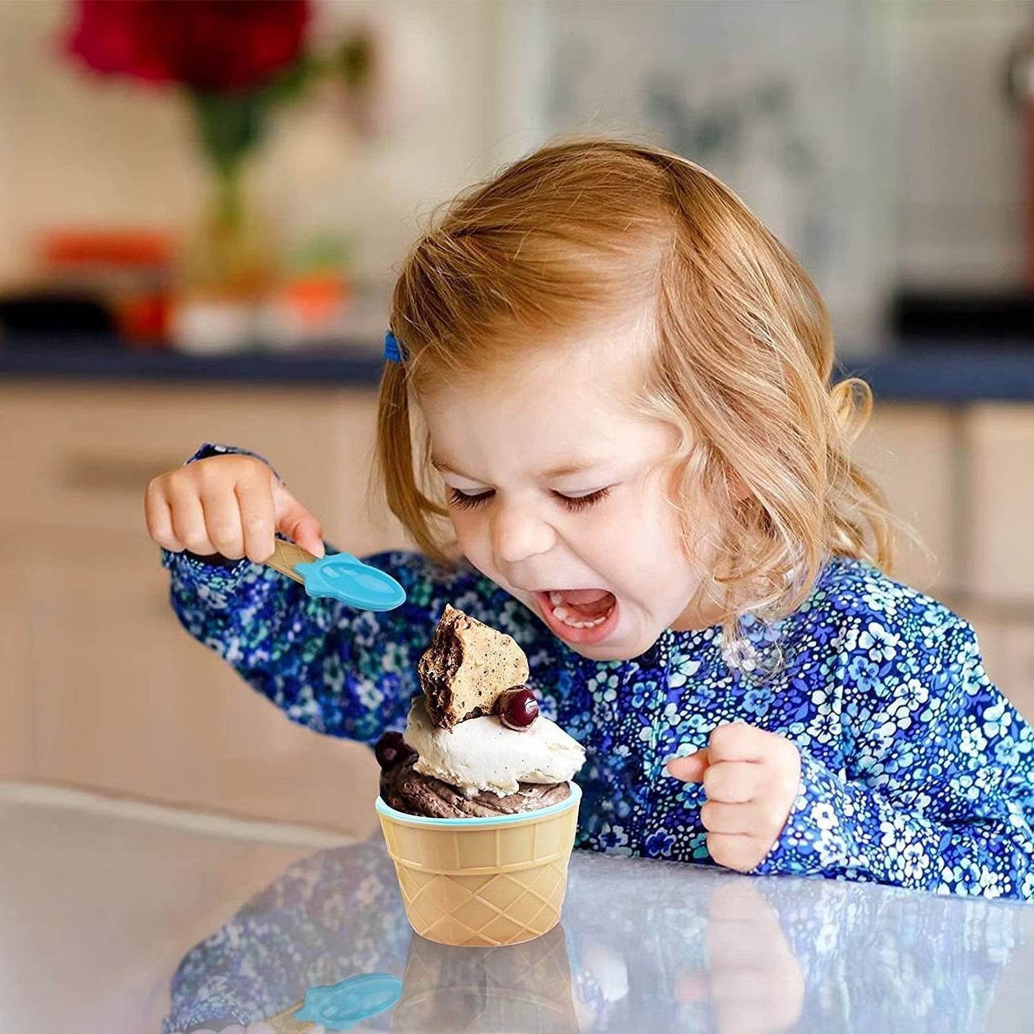 Ice-Cream Waffle Spoon Bowel Cup Set | Premium ice Cream Set | Ice-Cream Bowel with Spoon | 12 units Couple Bowl Set | Brown Box - infinityexculsivestore.com