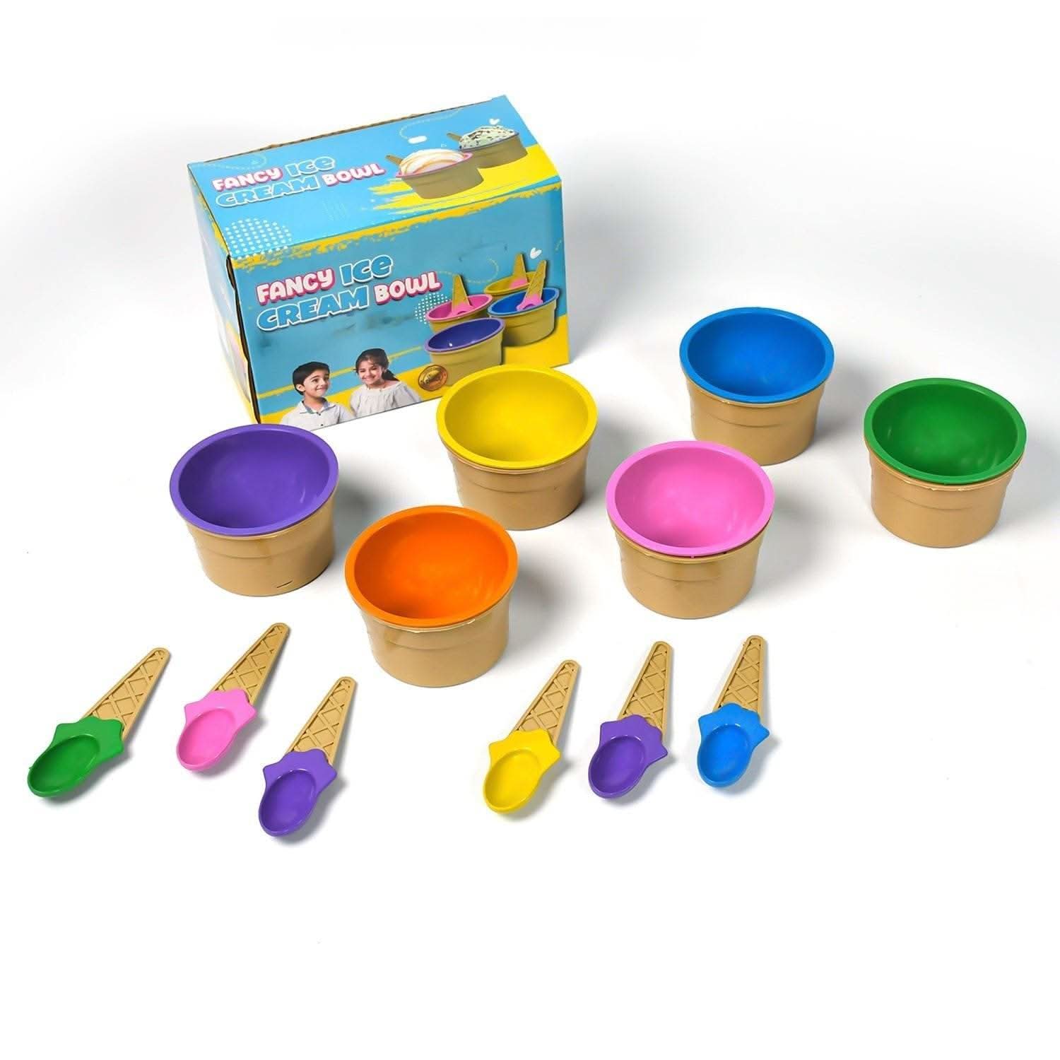 Ice-Cream Waffle Spoon Bowel Cup Set | Premium ice Cream Set | Ice-Cream Bowel with Spoon | 6 units Couple Bowl Set | Color Box - infinityexculsivestore.com