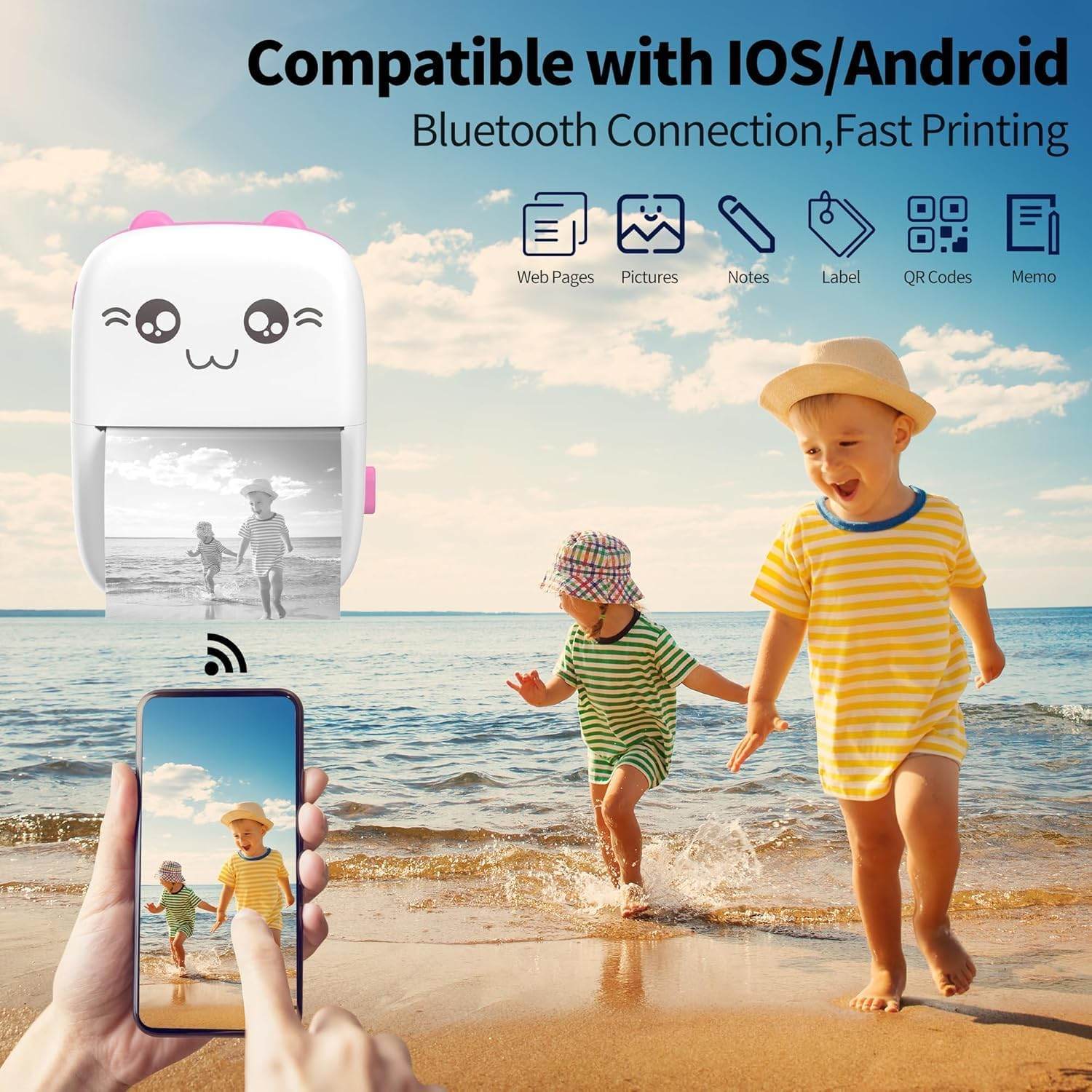 Inkless Wireless Thermal Printer (Black & White) | Portable Ink Free Printer for Android & iOS | 1200mAh Rechargeable Battery - infinityexculsivestore.com