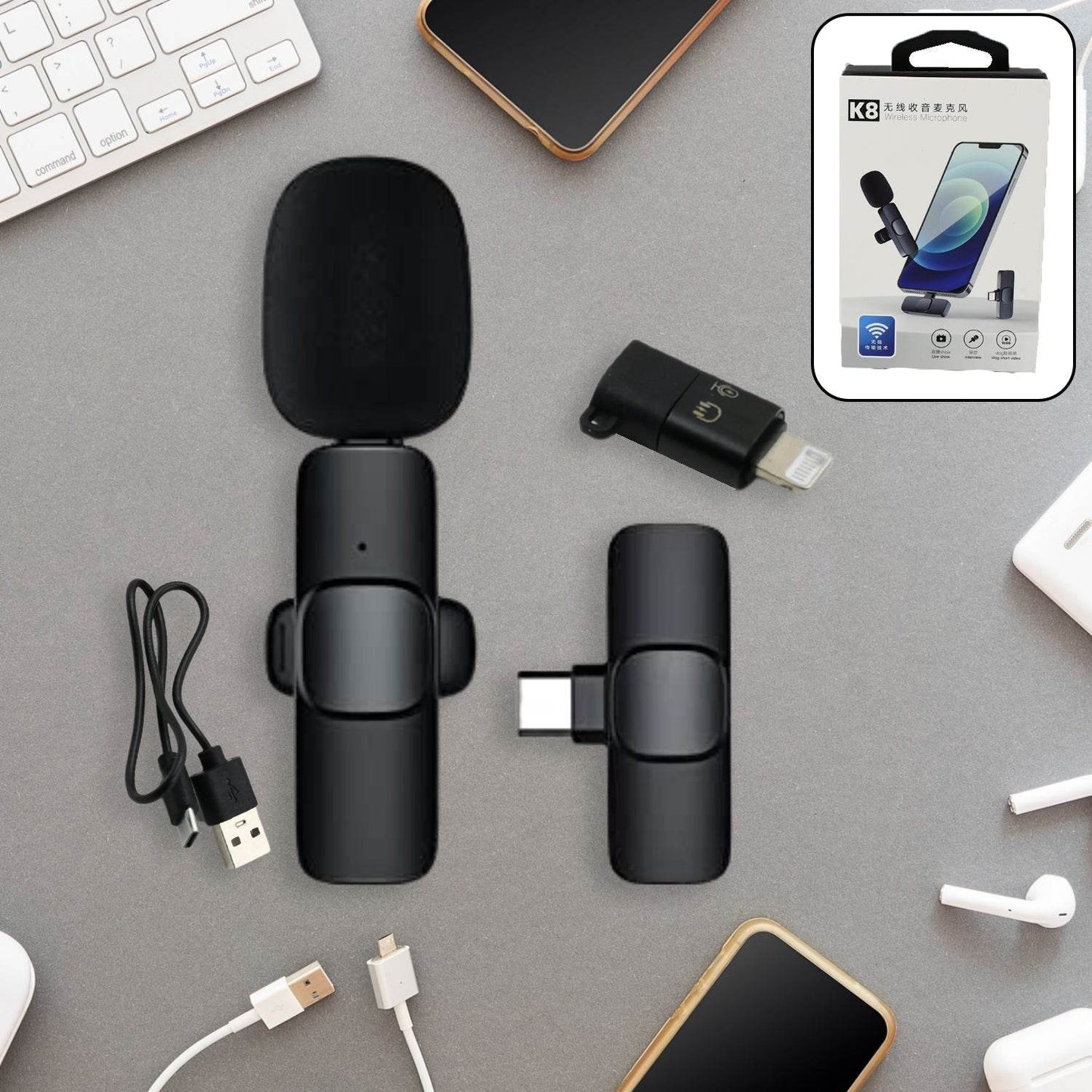 Intelligent Noise Cancelling Live Streaming Clip on Microphone for Type-C & for iPhone with Charging Mini Wireless Lapel Collar Microphone - infinityexculsivestore.com