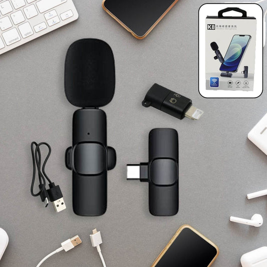 Intelligent Noise Cancelling Live Streaming Clip on Microphone for Type-C & for iPhone with Charging Mini Wireless Lapel Collar Microphone - infinityexculsivestore.com