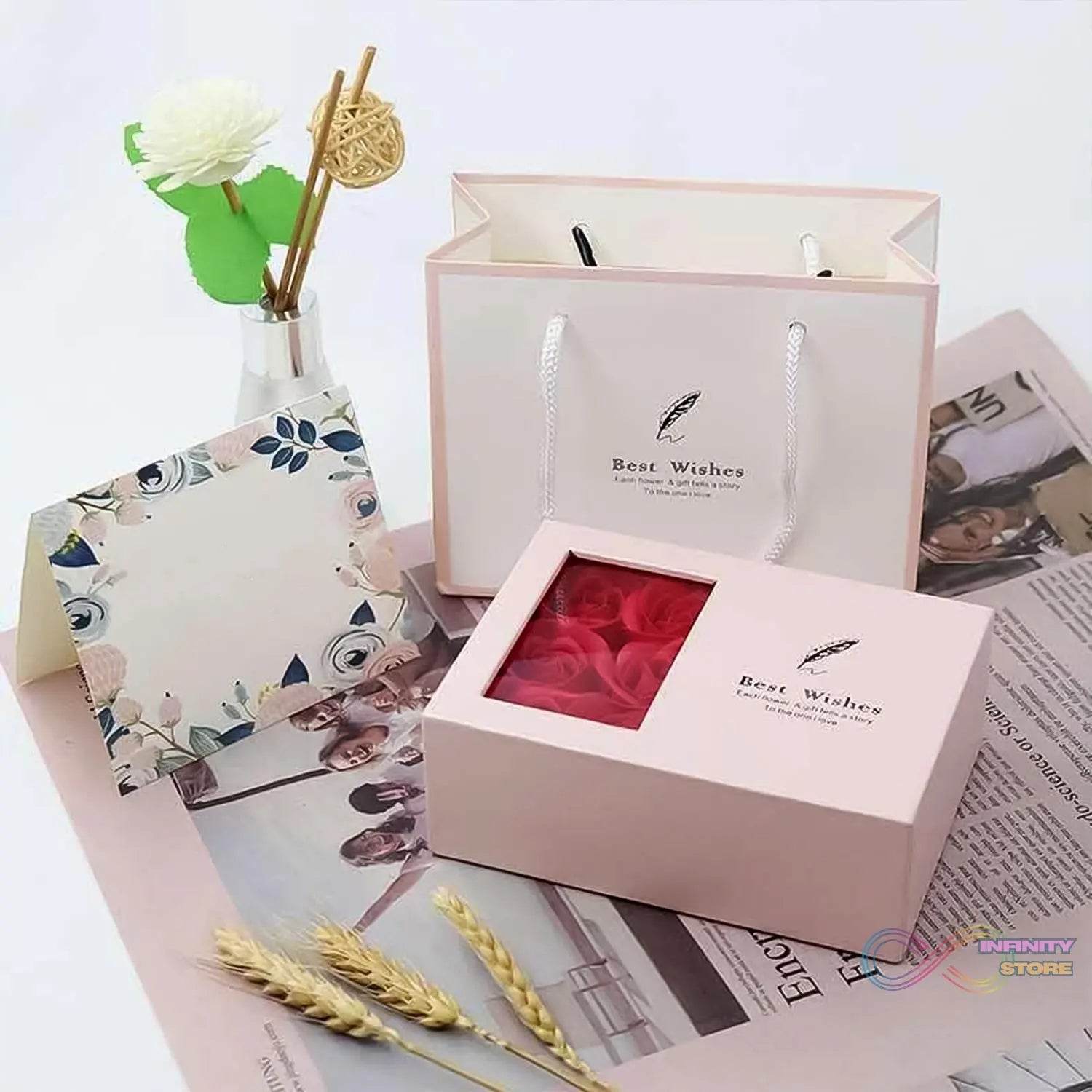 Jewellery Gift Box with Lids & Roses Packaging Box with 6 Roses (1 Set) - infinityexculsivestore.com