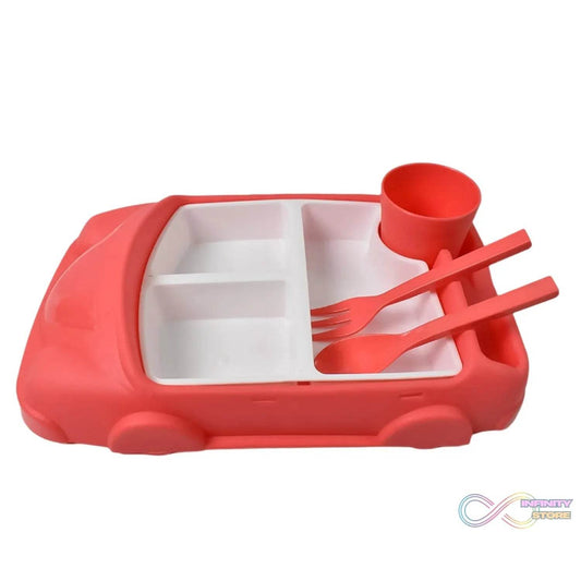 Kid's Car Shaped Plates Cup / Lunch Box Dinnerware Set (4 Pcs Set / 1000 ML Lunch Box) - infinityexculsivestore.com
