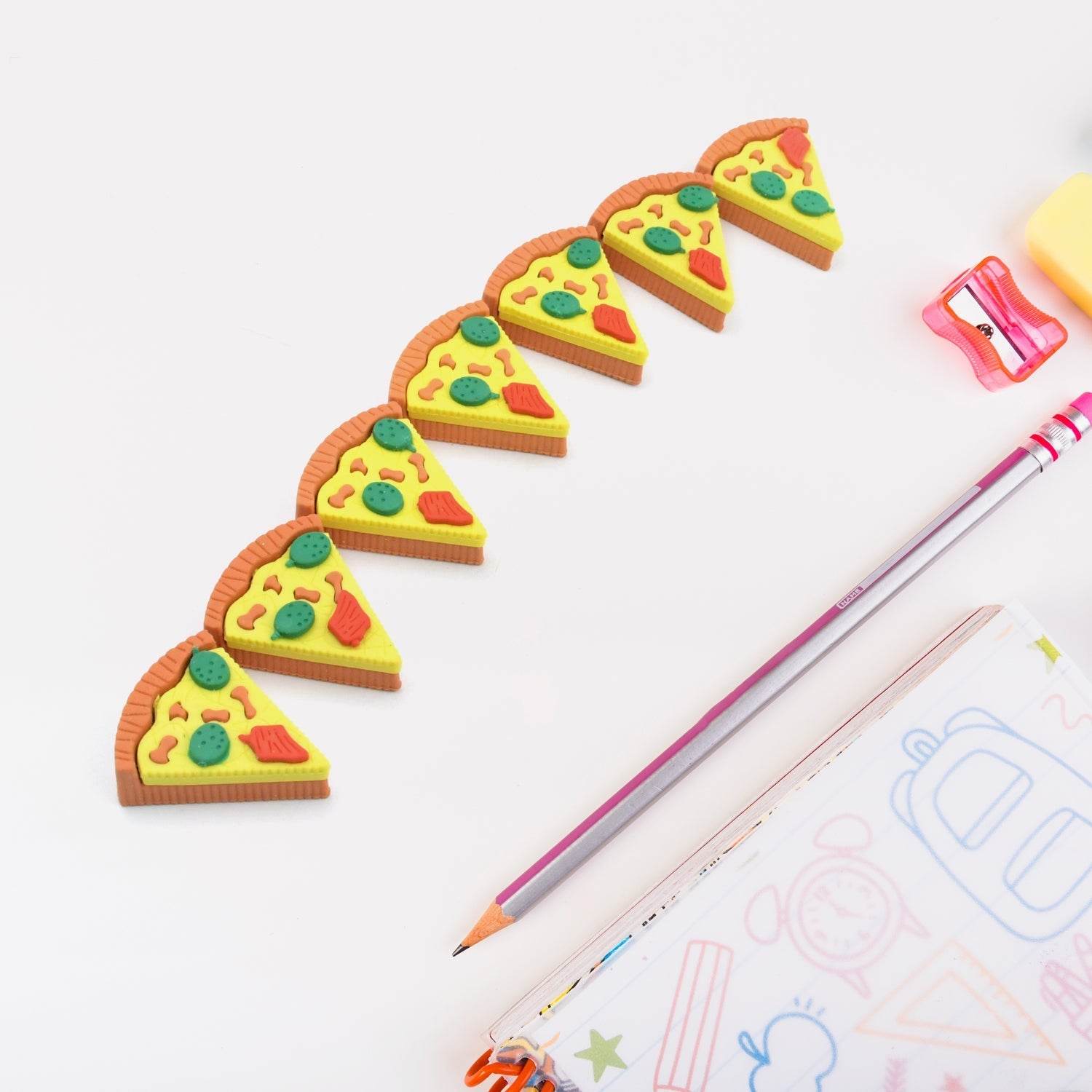 3D Pizza Slices Kids Favourite Food Eraser, Pizza 7 slice eraser for kids Adults fast food lover Stationary Kit Fancy & Stylish Colorful Erasers, for Return Gift, Birthday Party, School Prize - infinityexculsivestore.com