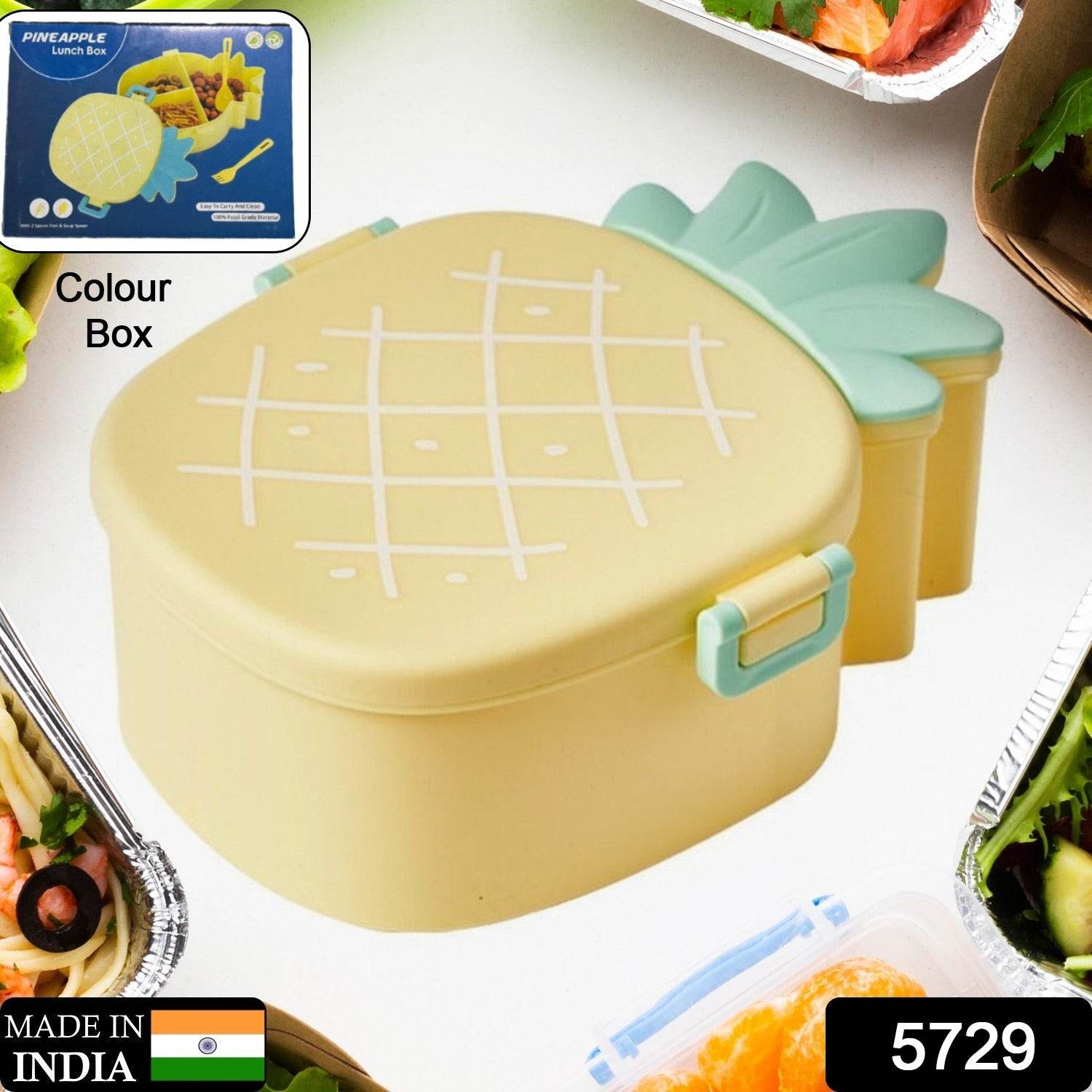 Kids Lunch Box Cute Pineapple Shaped Bento Box with Fork Spoon Snack Container Microwave Portable Office Lunch Box (1 Pc / With Spoon, Fork & Color Box) - infinityexculsivestore.com