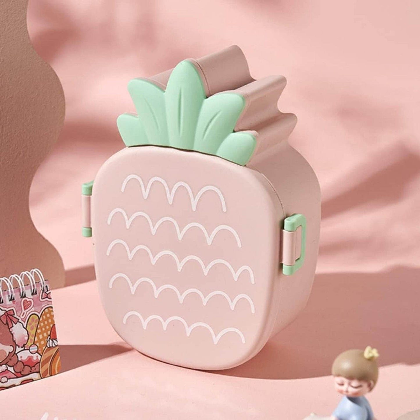 Kids Lunch Box Cute Pineapple Shaped Bento Box with Fork Spoon Snack Container Microwave Portable Office Lunch Box (1 Pc / With Spoon, Fork & Color Box) - infinityexculsivestore.com