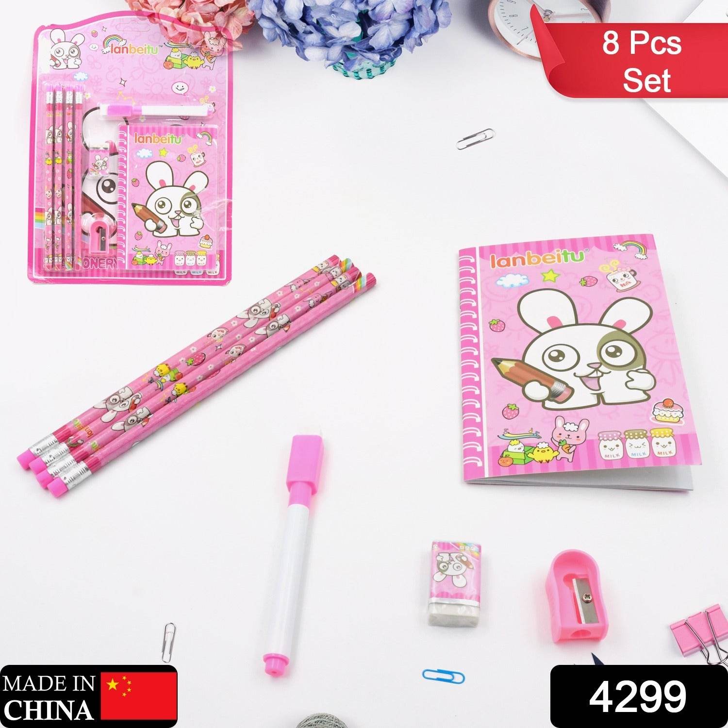 Kids' Stationery Kit: Wooden Pencils, Sharpener, Eraser, Diary (8 Pc Set) - infinityexculsivestore.com