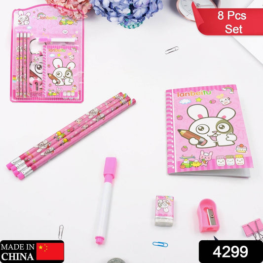 Kids' Stationery Kit: Wooden Pencils, Sharpener, Eraser, Diary (8 Pc Set) - infinityexculsivestore.com