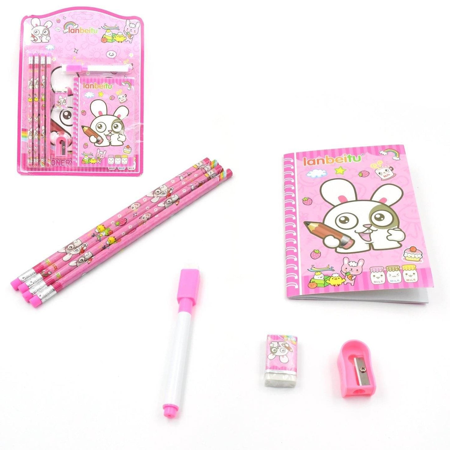 Kids' Stationery Kit: Wooden Pencils, Sharpener, Eraser, Diary (8 Pc Set) - infinityexculsivestore.com