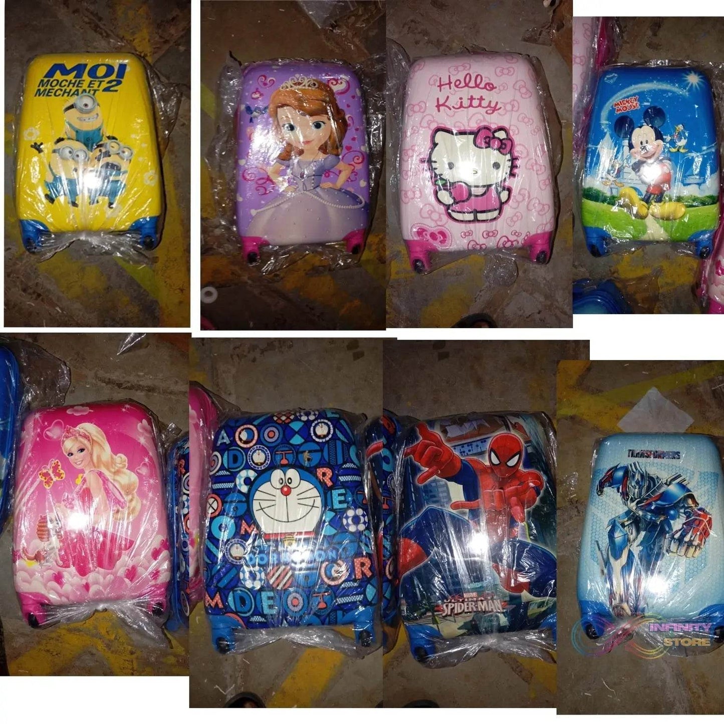 Kids Travel Suitcase with 4 Wheels (2 Pcs Set / 1 Big & 1 Small Shoulder Bag / Mix Design & Color) - infinityexculsivestore.com