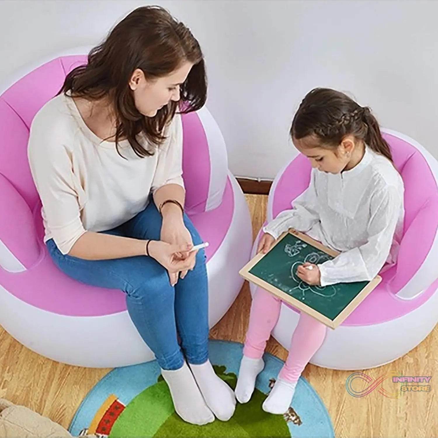 Kids inflatable sofa chair with backrest & Foot Air Pump with Hose (1 Set / 85x74 Cm Approx) - infinityexculsivestore.com