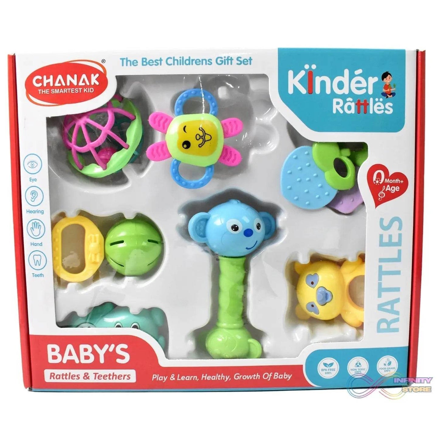 Kinder Rattles Classic Store Plastic Non-Toxic Shake and Grab Ball Baby Rattles & Teethers (8 Pcs Set) - infinityexculsivestore.com