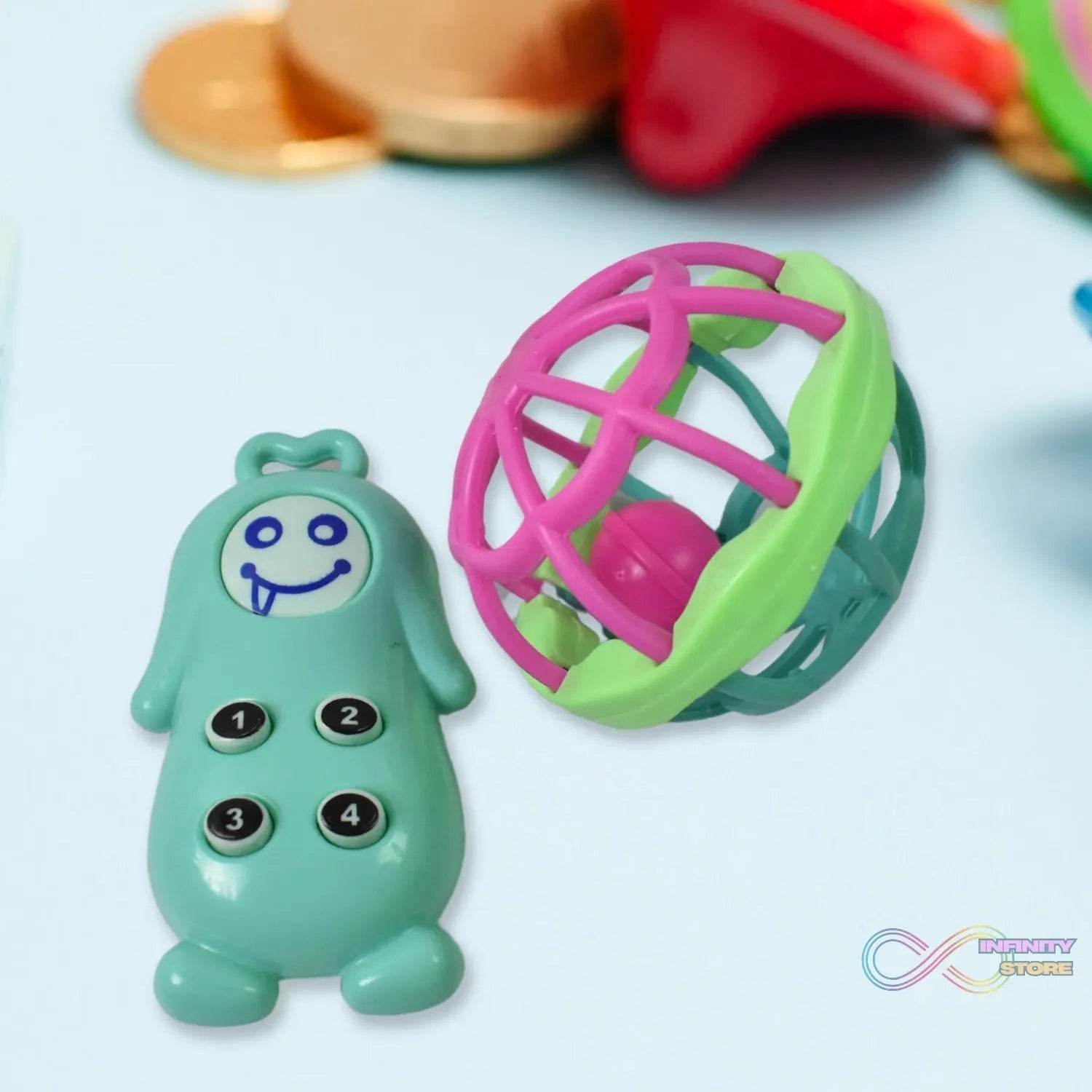 Kinder Rattles Classic Store Plastic Non-Toxic Shake and Grab Ball Baby Rattles & Teethers (8 Pcs Set) - infinityexculsivestore.com