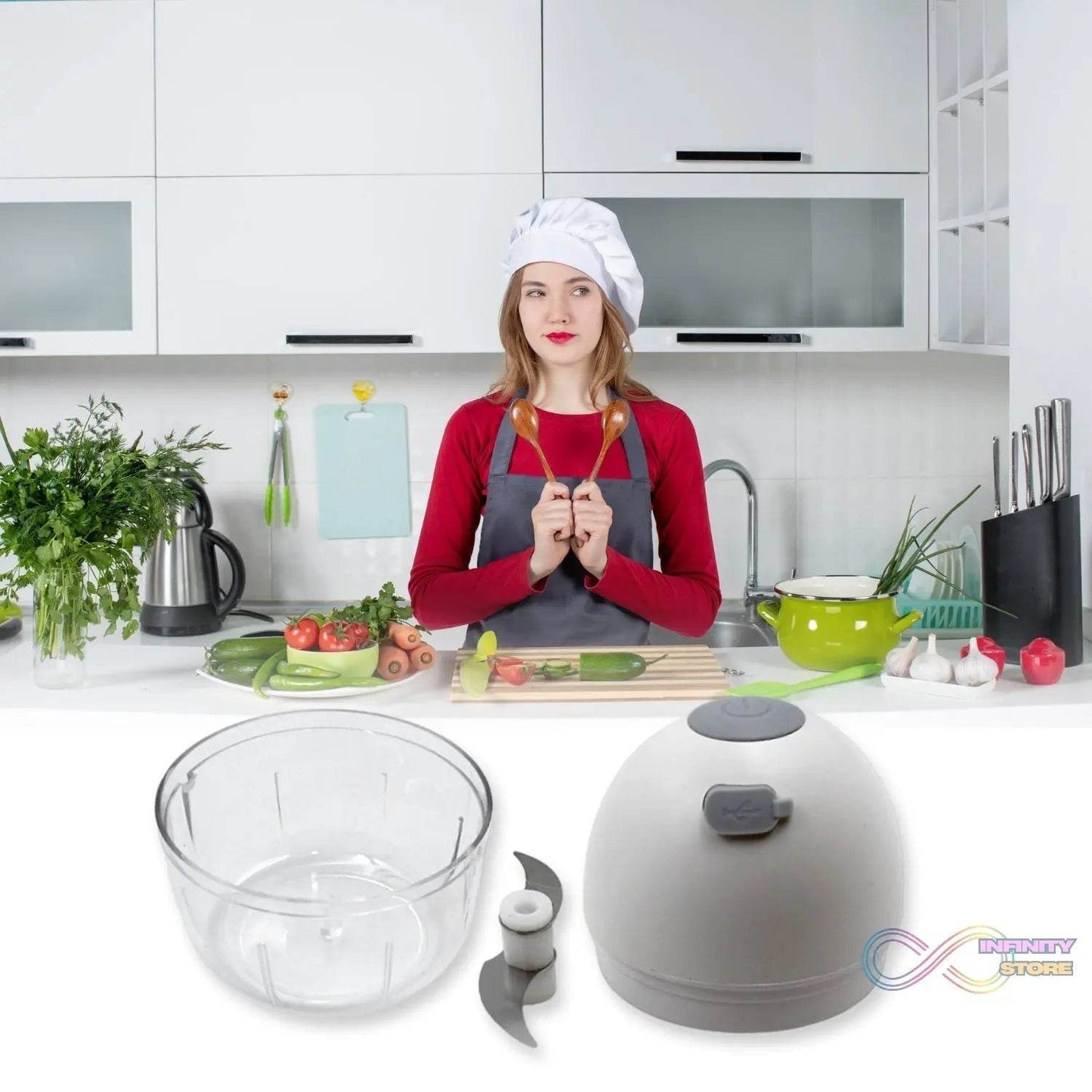 Chopper for Kitchen Electric, Rechargeable Garlic Chopper, Cordless Mini Food Processor, Portable Food Chopper with Detachable Stainless Steel Blade for Garlic, Ginger, Onion, Meat (200ML) - infinityexculsivestore.com