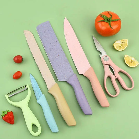 Professional Colorful Kitchen Knives Set of 6 Pieces, Non - Stick Blades with High Carbon Stainless Steel, Sharp Kitchen Cutting Knives Set for Slicing, Paring and Cooking, Chef Kitchen Knives Set - infinityexculsivestore.com