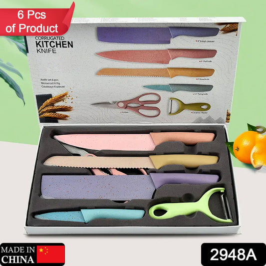 Professional Colorful Kitchen Knives Set of 6 Pieces, Non - Stick Blades with High Carbon Stainless Steel, Sharp Kitchen Cutting Knives Set for Slicing, Paring and Cooking, Chef Kitchen Knives Set - infinityexculsivestore.com