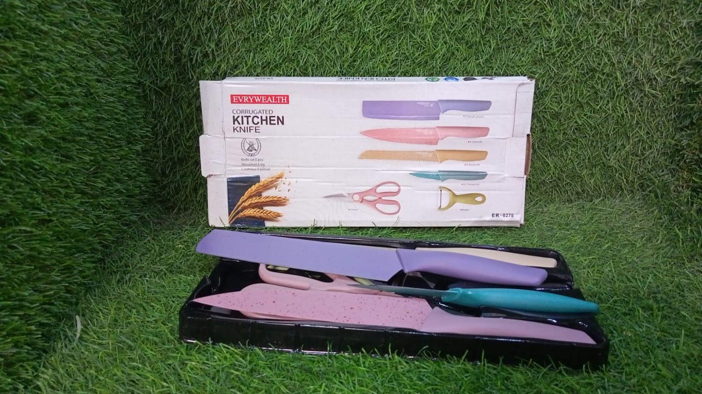 Professional Colorful Kitchen Knives Set of 6 Pieces, Non - Stick Blades with High Carbon Stainless Steel, Sharp Kitchen Cutting Knives Set for Slicing, Paring and Cooking, Chef Kitchen Knives Set - infinityexculsivestore.com