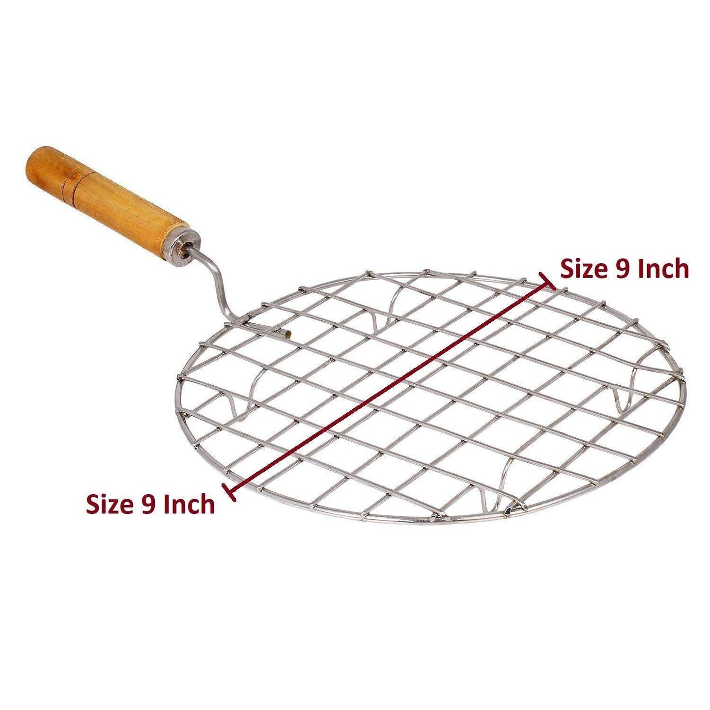 Kitchen Round Stainless Steel Roaster Papad Jali, Barbecue Grill with Wooden Handle - infinityexculsivestore.com