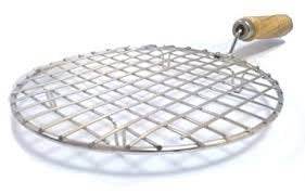 Kitchen Round Stainless Steel Roaster Papad Jali, Barbecue Grill with Wooden Handle - infinityexculsivestore.com