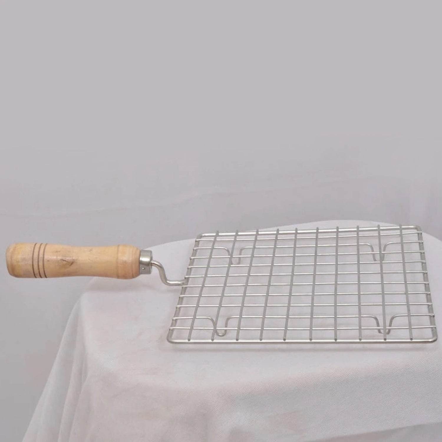 Kitchen Square Stainless Steel Roaster Jali, Barbecue Grill with Wooden Handle - infinityexculsivestore.com
