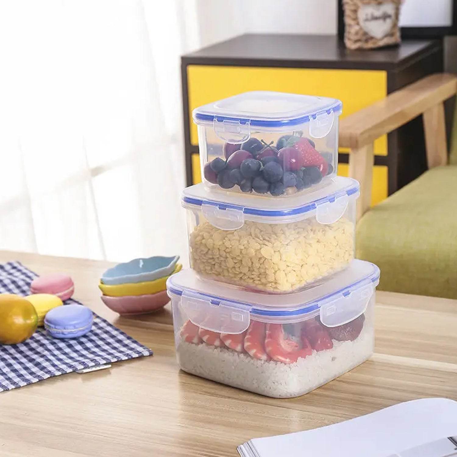 Kitchen Storage Container Set with Food Grade Plastic and Air Seal Lock Lid for Storage of Grocery, Spices, Dry fruits Use For Home, Office, Restaurant, Canteens (3 Piece Set) - infinityexculsivestore.com