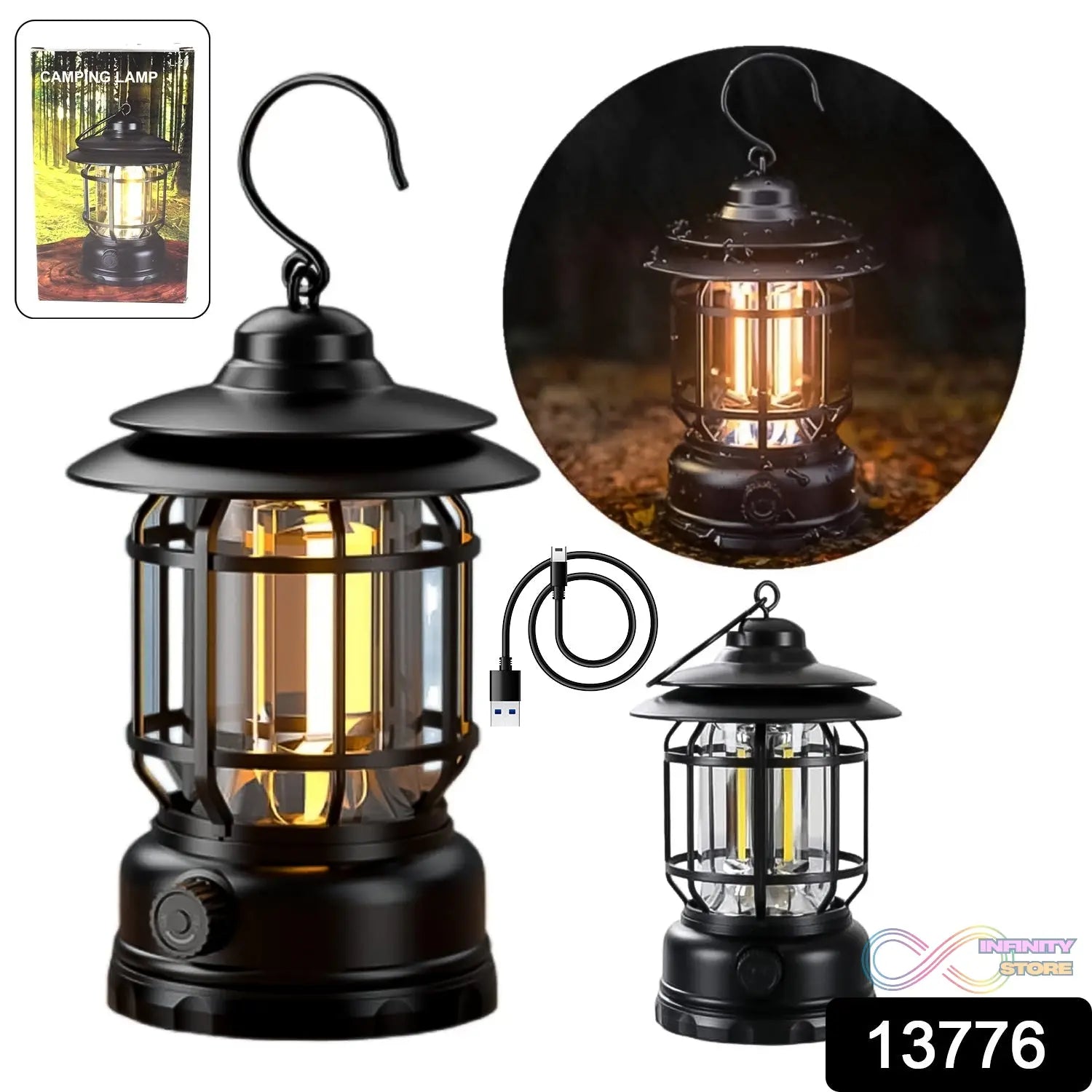 LED Camping Lante Light Retro Style Lighting Battery Type - c Rechargeable (1 Pc) - infinityexculsivestore.com