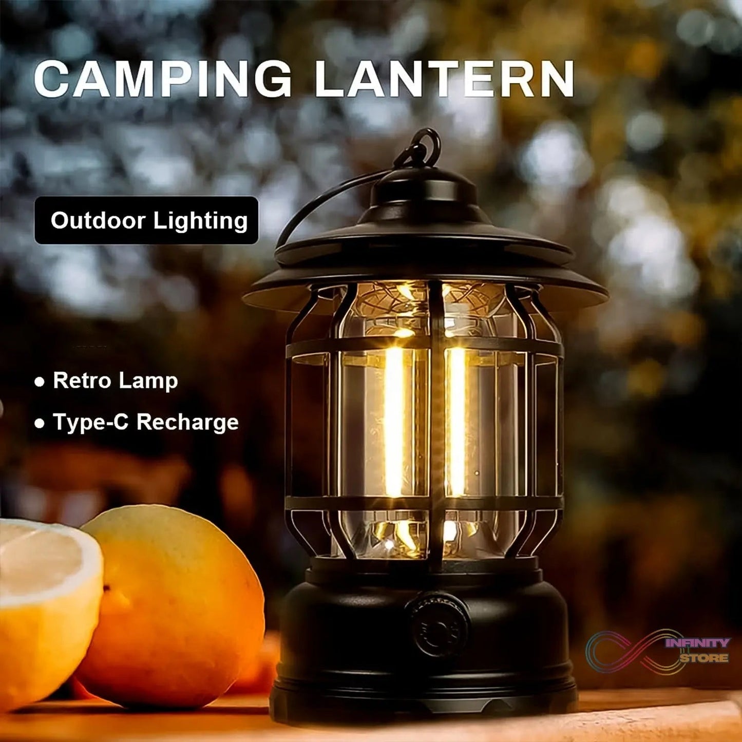 LED Camping Lante Light Retro Style Lighting Battery Type - c Rechargeable (1 Pc) - infinityexculsivestore.com