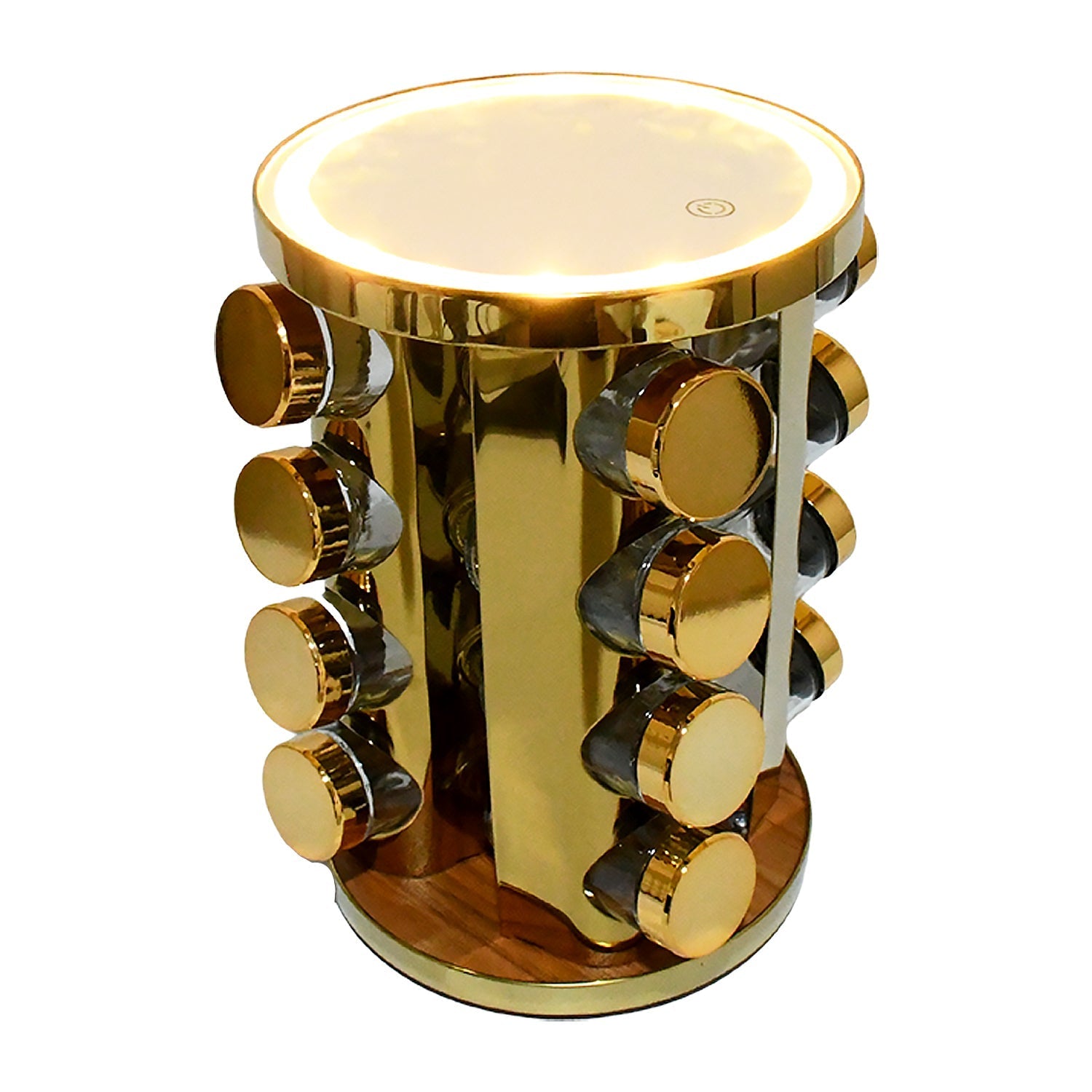 LED Spice Rack Organizer, Rotating Spice Rack with Free 16 Seasoning Jars, Revolving Tower Organizer Stainless Steel for Kitchen Storage (Golden / 16 Pc / MOQ - 6 pc) - infinityexculsivestore.com