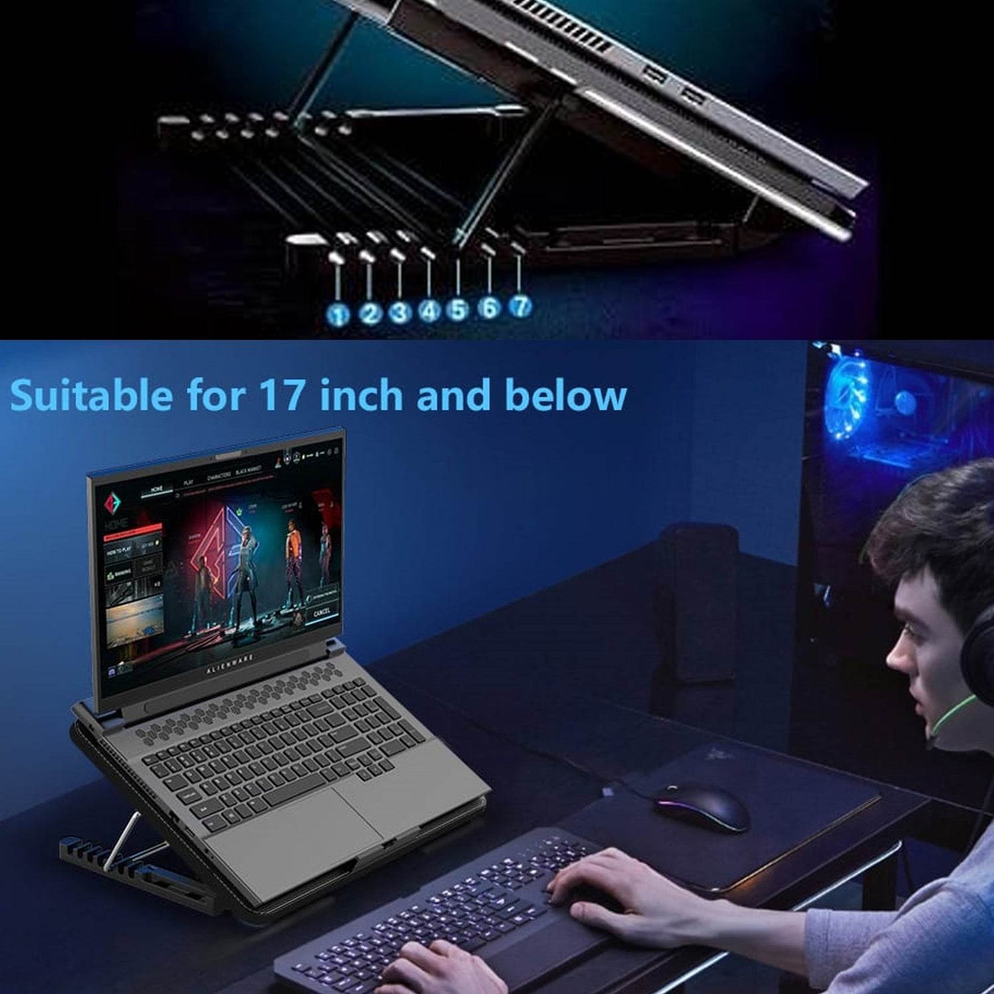 Laptop Cooler Cooling Pad with 2 Quiet Led Fans, Dual USB Ports, Portable Ultra Slim USB Powered 7 Heights Adjustable Laptop Stand for Gaming Laptop - infinityexculsivestore.com