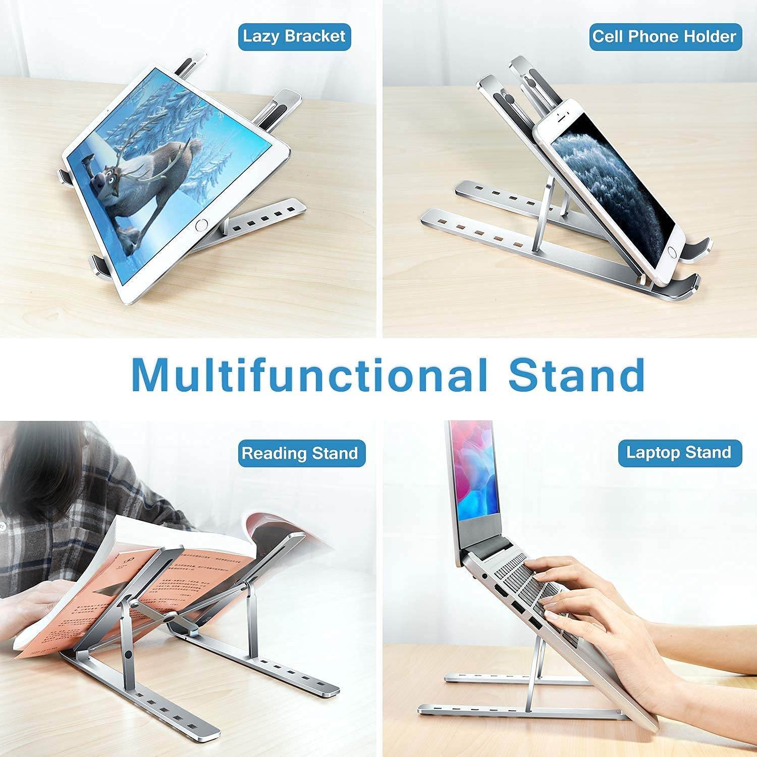 Laptop Stand for Desk | Metal Portable Laptop Stand, with 6 Adjustable Angles | Laptop Riser, Phone, and Tablet Stand | Compatible for All Laptop - infinityexculsivestore.com