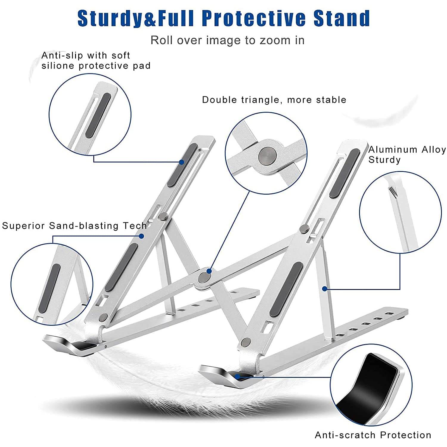 Laptop Stand for Desk | Metal Portable Laptop Stand, with 6 Adjustable Angles | Laptop Riser, Phone, and Tablet Stand | Compatible for All Laptop - infinityexculsivestore.com