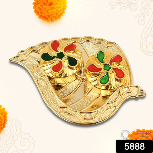 Leaf Shape Special Puja Thali (1 Pc / Mix Design) - infinityexculsivestore.com