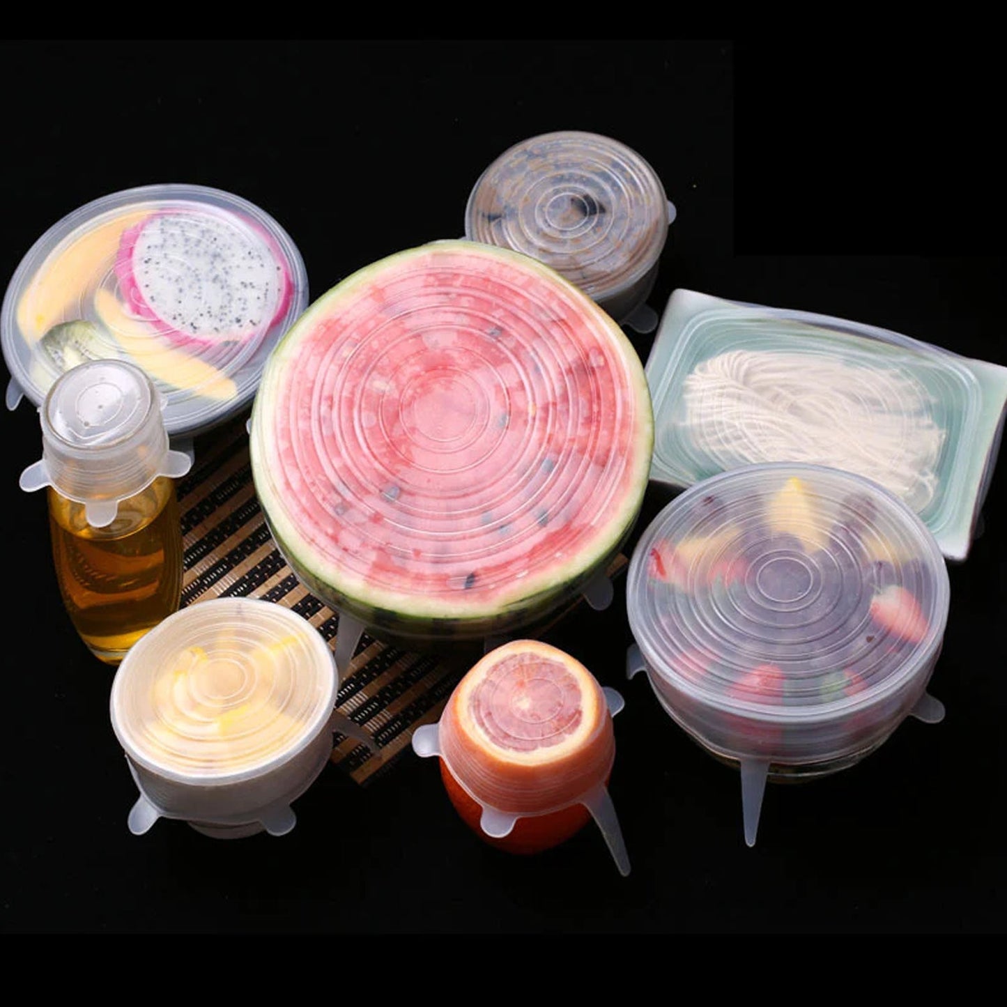 Silicone Stretch Lids, Food Cover For Freezer Microwave Oven Safe Fresh - Keeping Flexible Covers for Utensils, Dishes, Plates Jars, Cans, Mugs, Bowl Covers Food Safety Seal Lids (6 Pcs Set /95 Gm ) - infinityexculsivestore.com