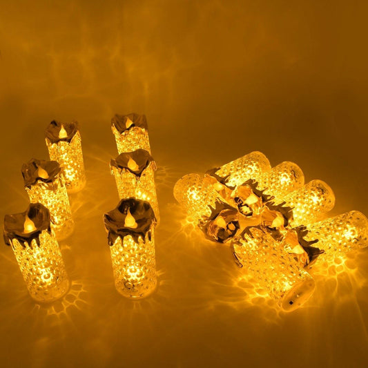 Gold Flameless Candles LED Light Flameless and Smokeless Decorative, Candles Led Tea Light Candle Perfect for Gifting, Home, Diwali,Wedding, Christmas, Crystal Candle Lights, Table Decorations (12 Pc MOQ) - infinityexculsivestore.com