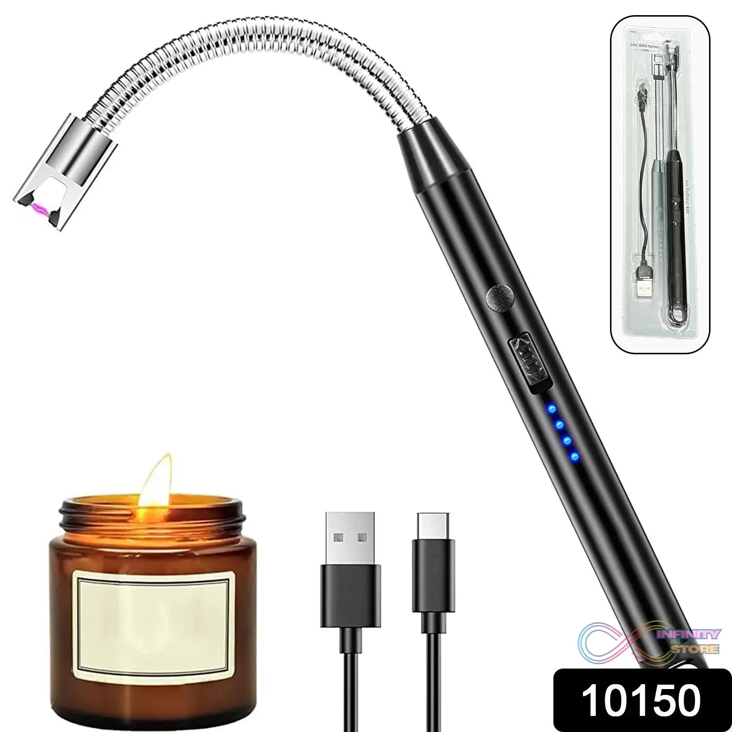 Lighter Long Flexible Electric Arc USB Rechargeable Windproof Flameless Electronic Smoking Plasma Lighters - infinityexculsivestore.com