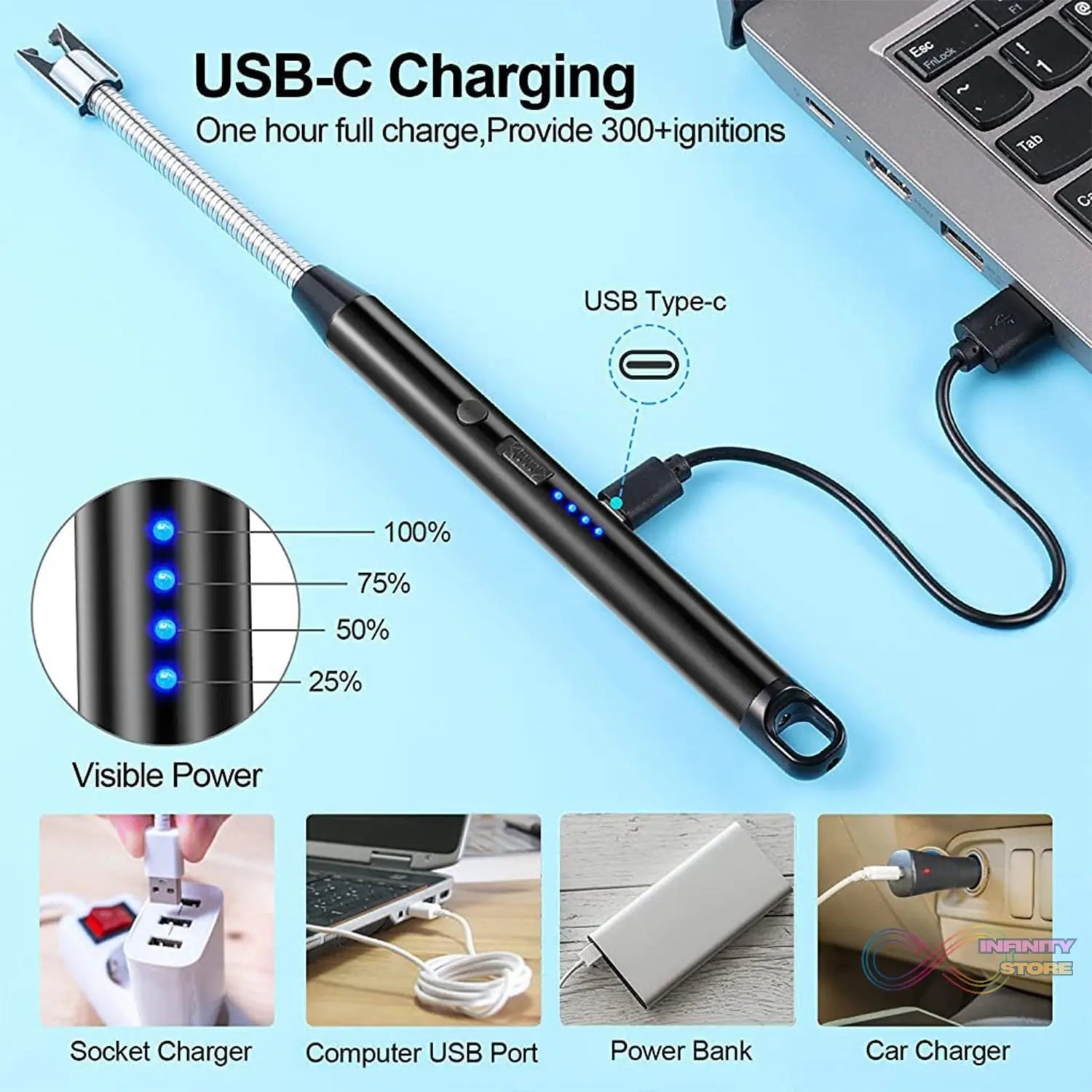 Lighter Long Flexible Electric Arc USB Rechargeable Windproof Flameless Electronic Smoking Plasma Lighters - infinityexculsivestore.com