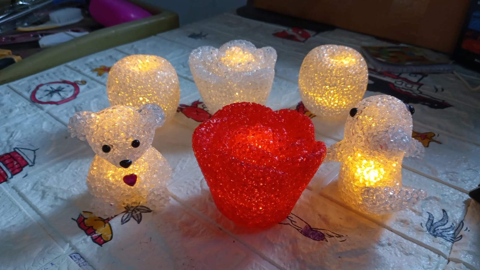 MULTI SHAPE SMALL LIGHT LAMPS LED SHAPE CRYSTAL NIGHT LIGHT LAMP (6 PC SET) - infinityexculsivestore.com