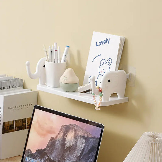 MULTIFUNCTIONAL ELEPHANT SHAPED STORAGE SHELF, NO PUNCHING WALL MOUNTED MINI STORAGE RACK, CREATIVE CUTE ELEPHANT SHELF ORGANIZER FOR KITCHEN BATHROOM BEDROOM STUDY - infinityexculsivestore.com
