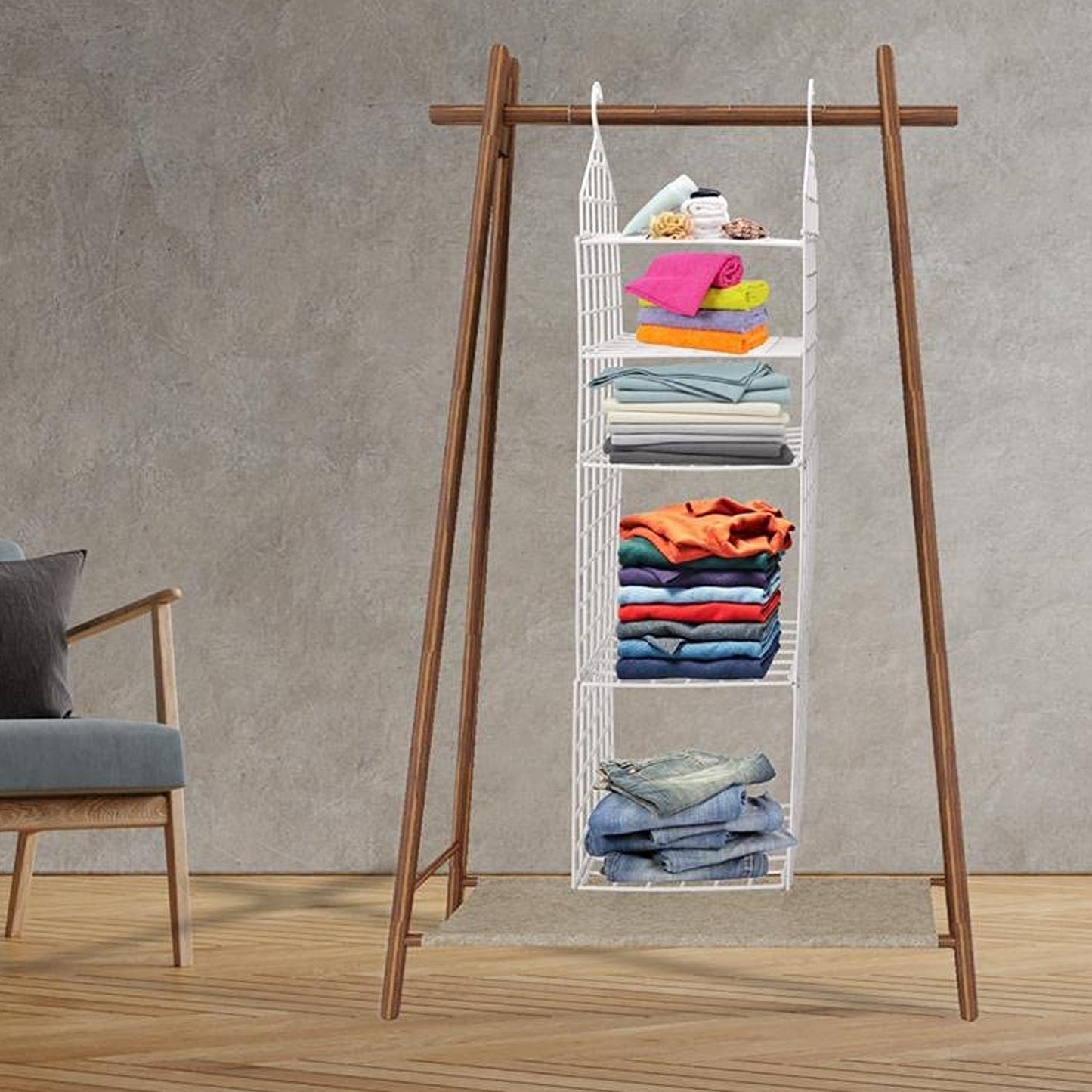 MULTIPURPOSE 5 LAYER FOLDING CLOTHES STORAGE RACKS||CLOSET FOR STUDENTS WARDROBE SHELVES SOCKS, SCARF, T - SHIRT, ETC||HANGING ORGANIZER STORAGE HOLDERS & RACKS - infinityexculsivestore.com