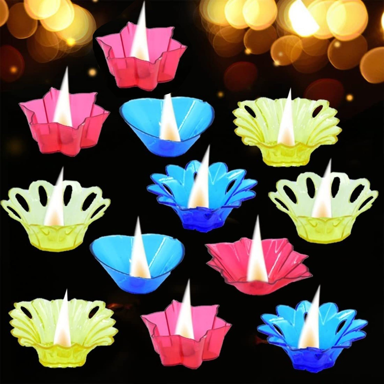 Magical Reflection Diya Set with 6 Attractive Design Cup Set Of 12 Pieces - infinityexculsivestore.com