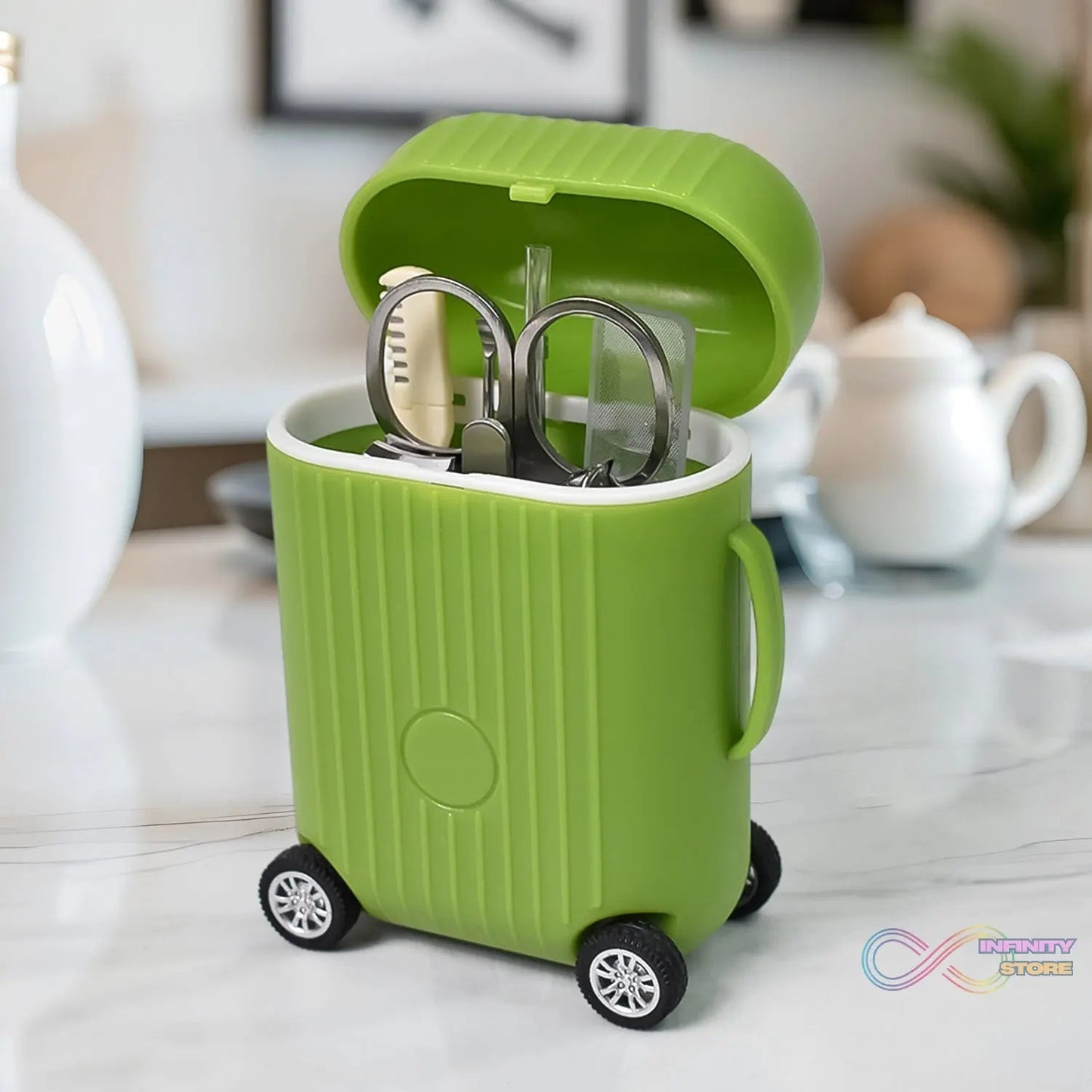 Manicure Kit, Pedicure tools for feet, Nail Clipper (8 Pcs Set / With Mini 4 Wheel Suitcase Trolley) - infinityexculsivestore.com