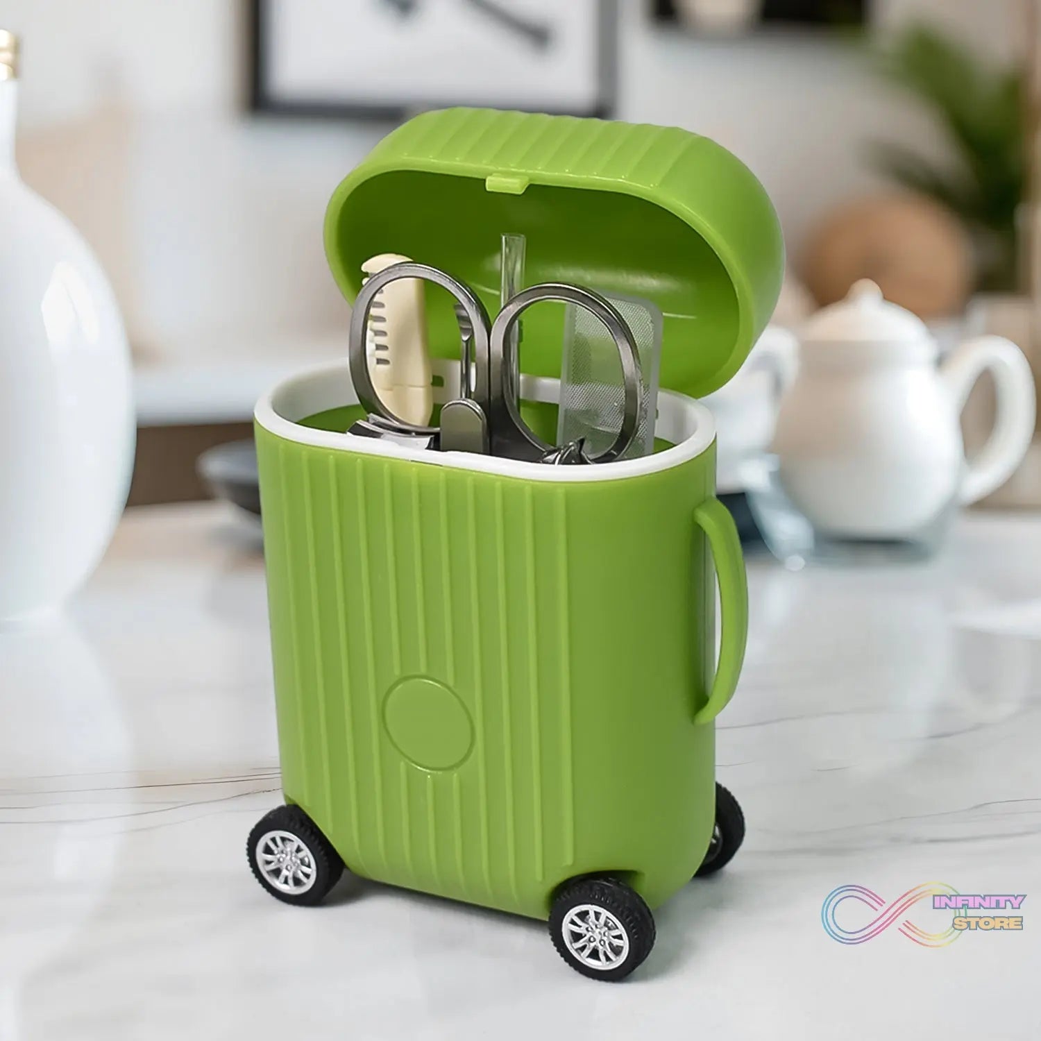 Manicure Kit, Pedicure tools for feet, Nail Clipper (8 Pcs Set / With Mini 4 Wheel Suitcase Trolley) - infinityexculsivestore.com