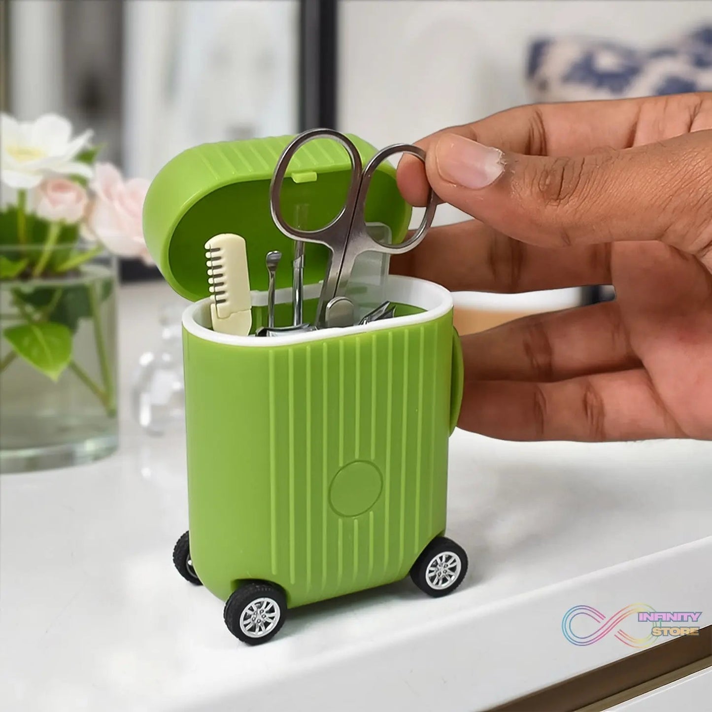 Manicure Kit, Pedicure tools for feet, Nail Clipper (8 Pcs Set / With Mini 4 Wheel Suitcase Trolley) - infinityexculsivestore.com