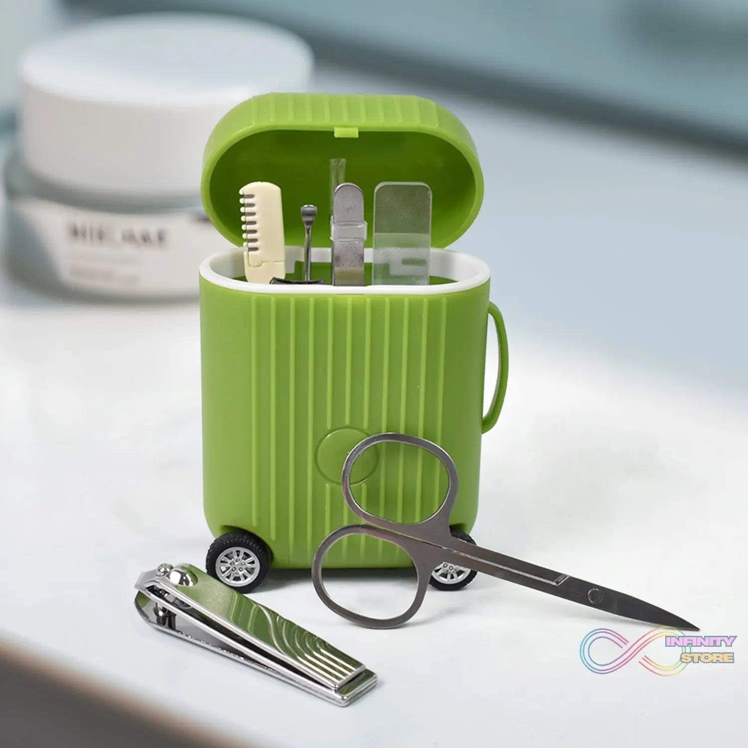 Manicure Kit, Pedicure tools for feet, Nail Clipper (8 Pcs Set / With Mini 4 Wheel Suitcase Trolley) - infinityexculsivestore.com