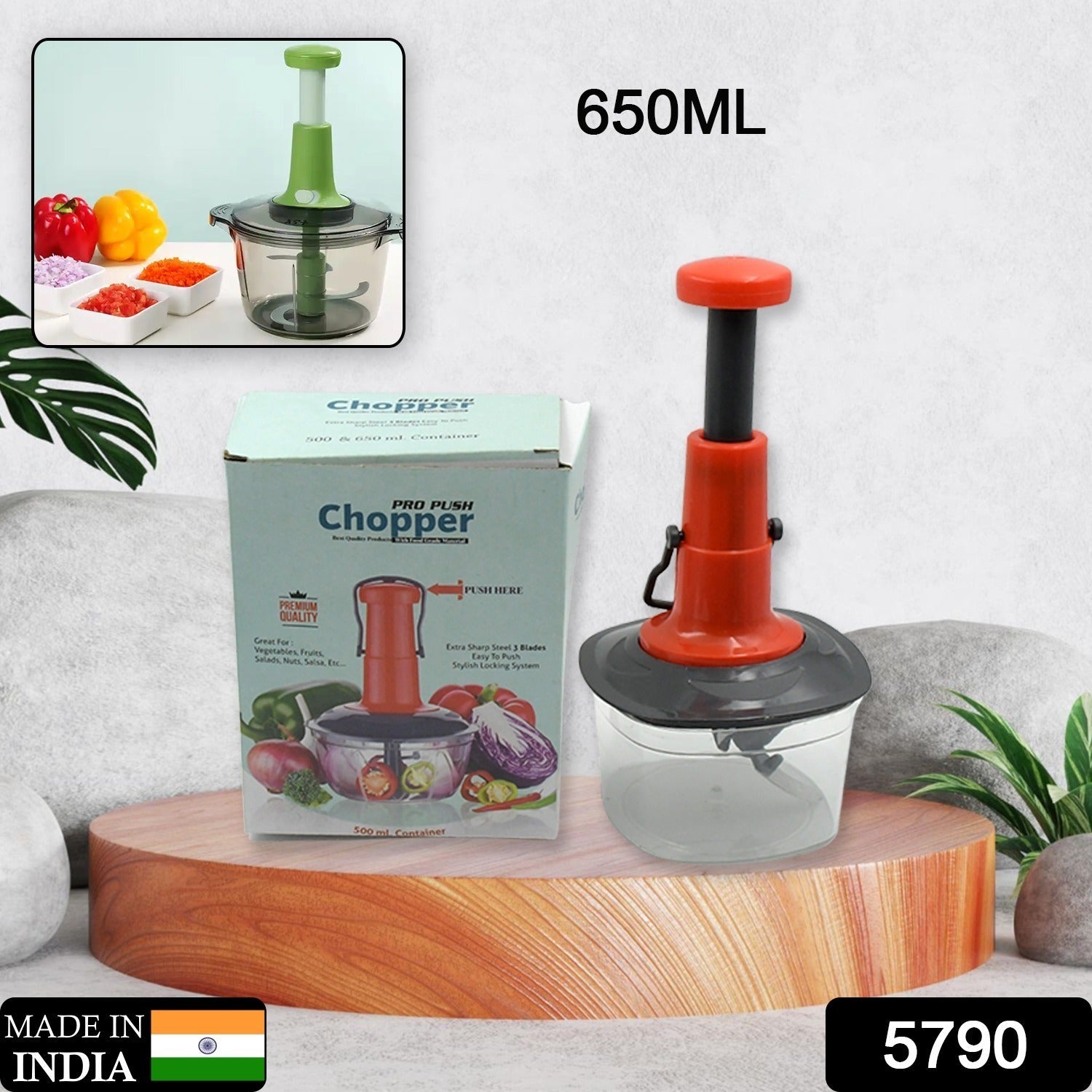 Manual Food Chopper (650ml): 3 Stainless Steel Blades, Locking System, Anti - Slip Base - infinityexculsivestore.com