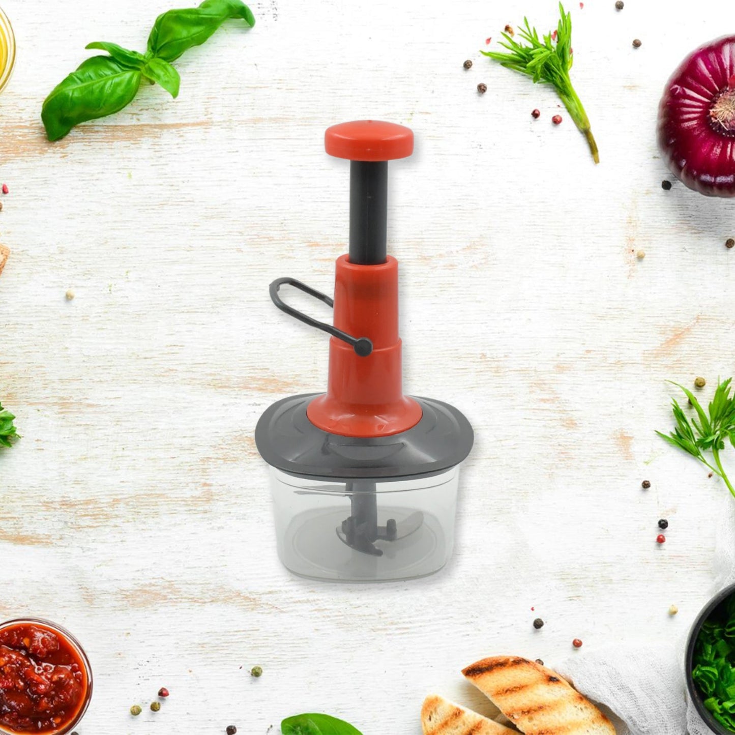 Manual Food Chopper (650ml): 3 Stainless Steel Blades, Locking System, Anti - Slip Base - infinityexculsivestore.com