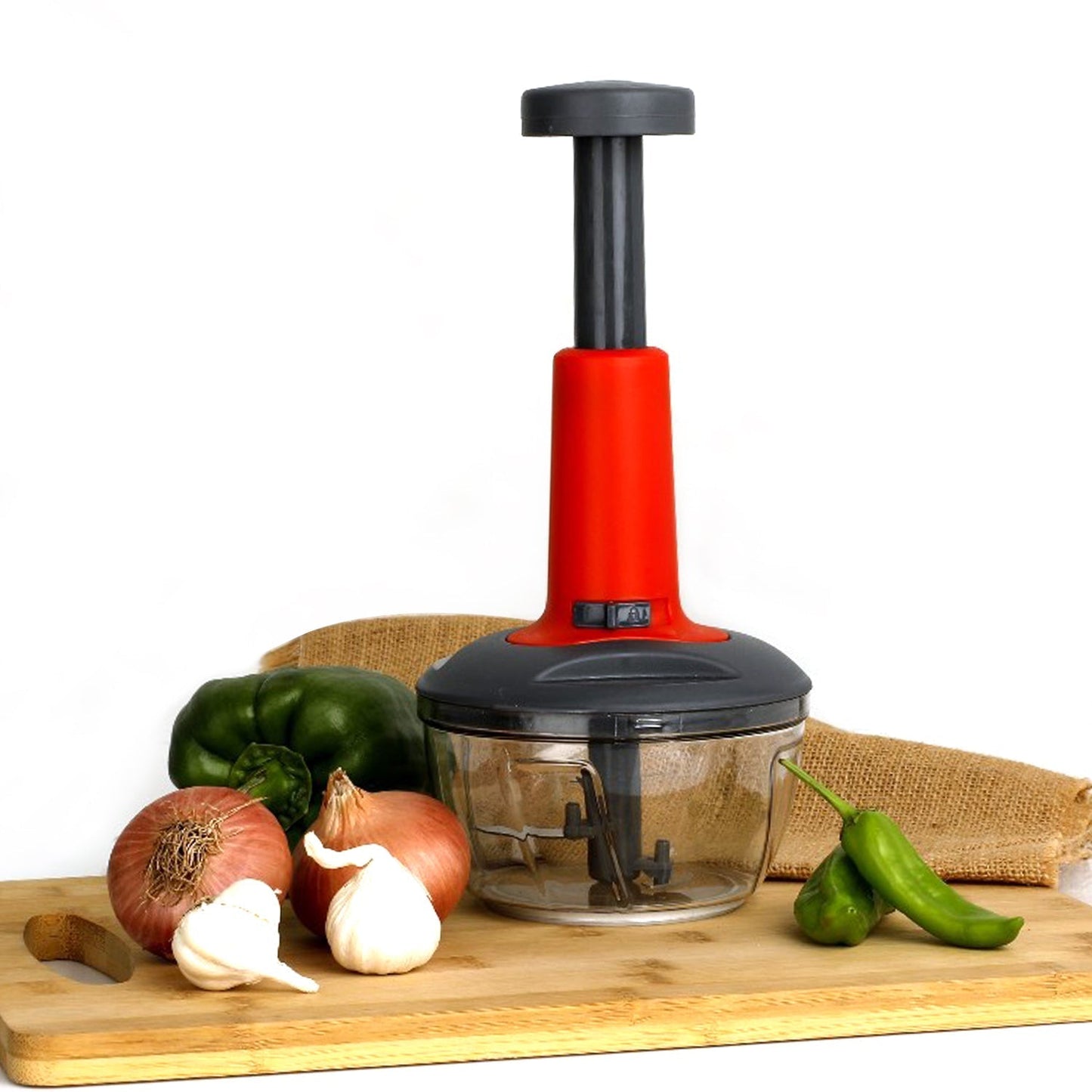 Matte Finish Hand Press Chopper with 3 Blades for Easy Vegetable & Fruit Chopping - infinityexculsivestore.com