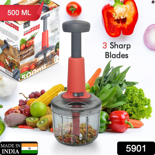 Matte Finish Hand Press Chopper with 3 Blades for Easy Vegetable & Fruit Chopping - infinityexculsivestore.com