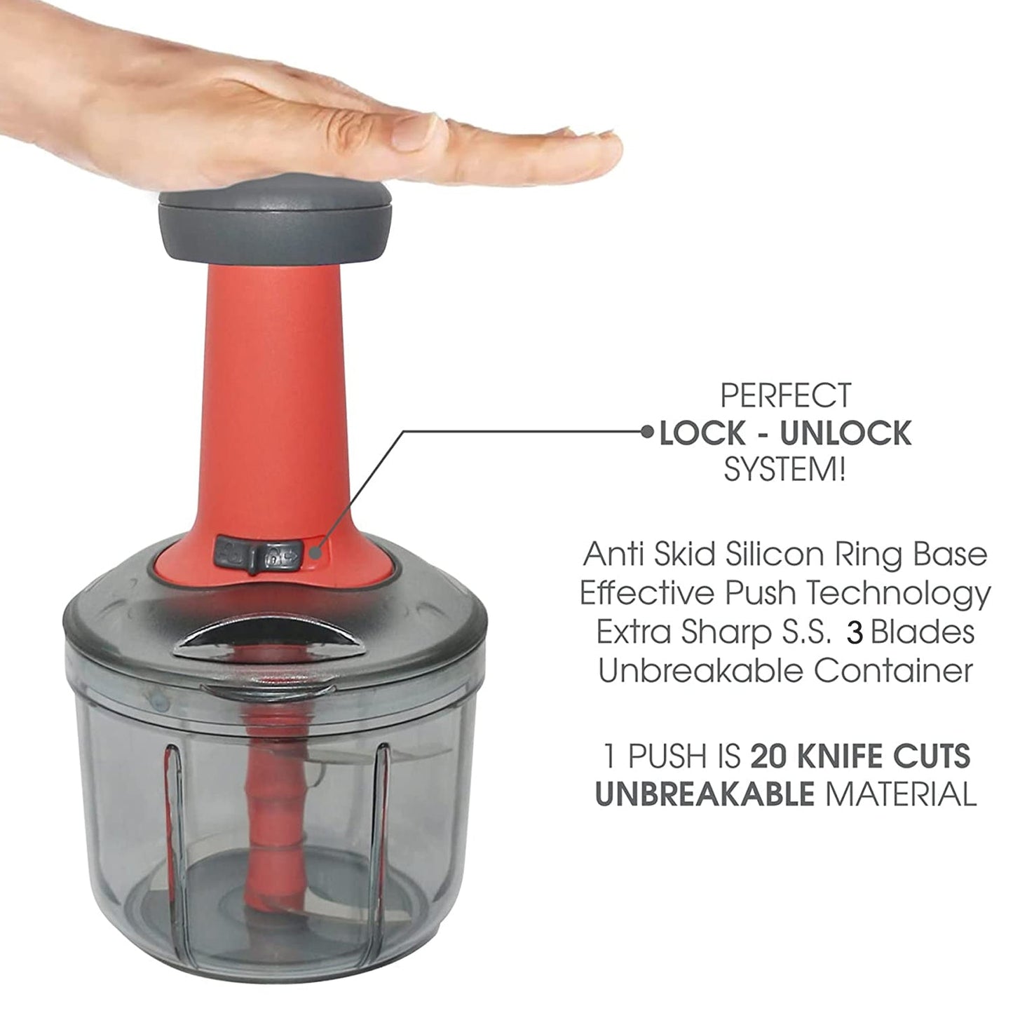 Matte Finish Hand Press Chopper with 3 Blades for Easy Vegetable & Fruit Chopping - infinityexculsivestore.com